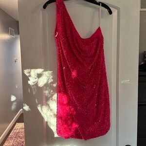 One-Shoulder Pink Sequin Dress